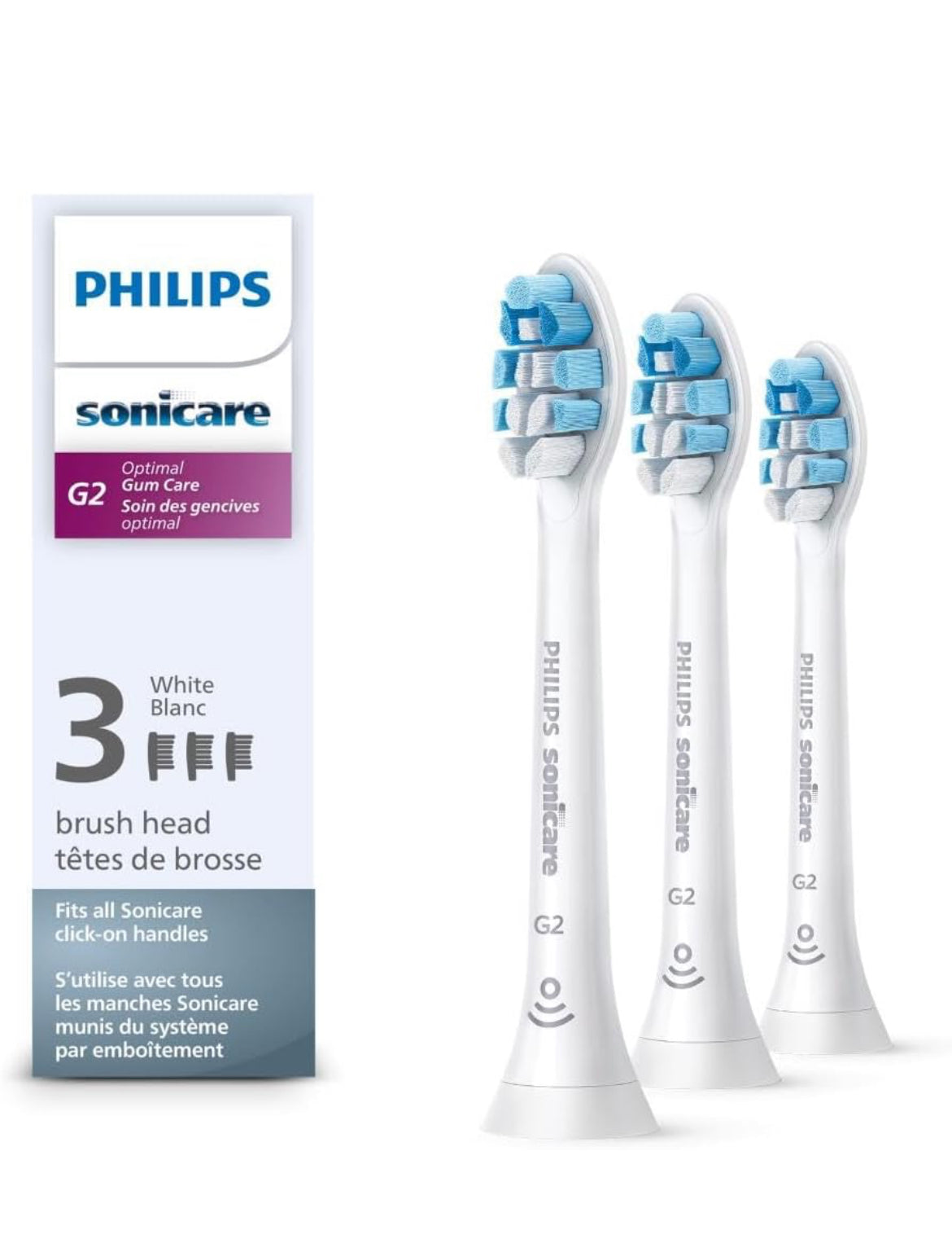 Philips Sonicare G2 Optimal Gum Care Borselkoppe, Oorspronklike Vervangings-Tandeborselkoppe, Wit (3 Stuks) HX9033/65