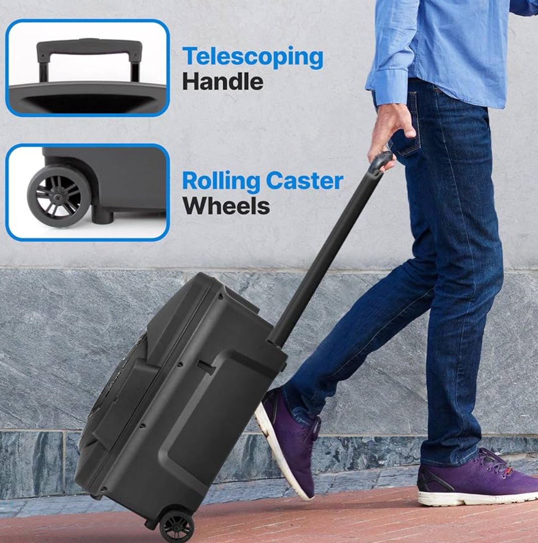 Wireless Portable PA Speaker System -1200W High Powered Bluetooth Compatible Indoor & Outdoor DJ Sound Stereo w/ USB MP3 AUX 3.5mm Input, Flashing Party Light & FM Radio