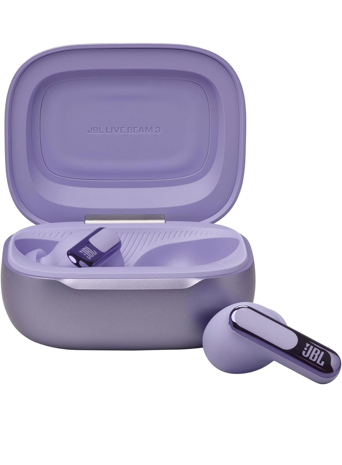 JBL Live Beam 3 - True wireless noise-cancelling closed-stick earbuds, 48Hrs total playback, Wireless Charging, 6 Mics for perfect calls, Multi-point connection, IP55 waterproof and dustproof (Purple)