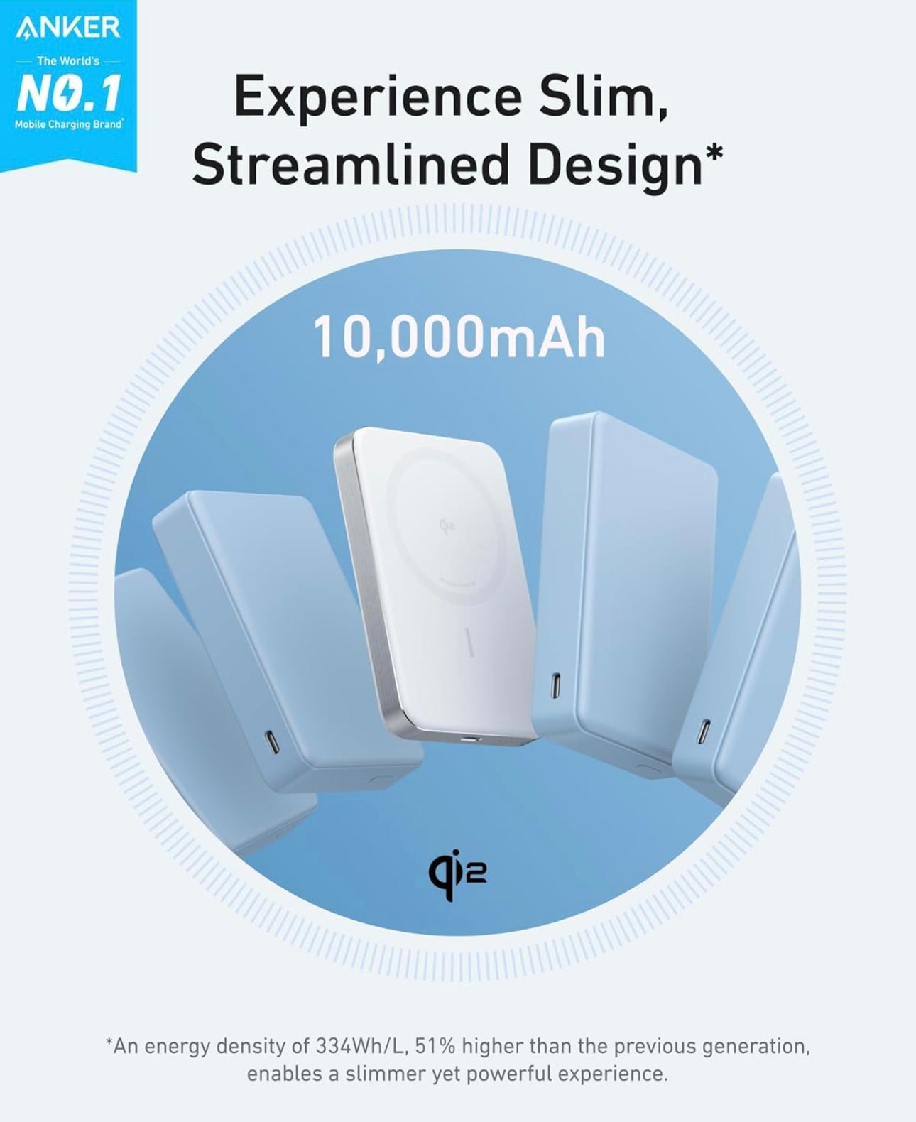Anker MagGo Power Bank, Ultra Slim 10000mAh Magnetic Battery Pack, Qi2 Certified - WHITE