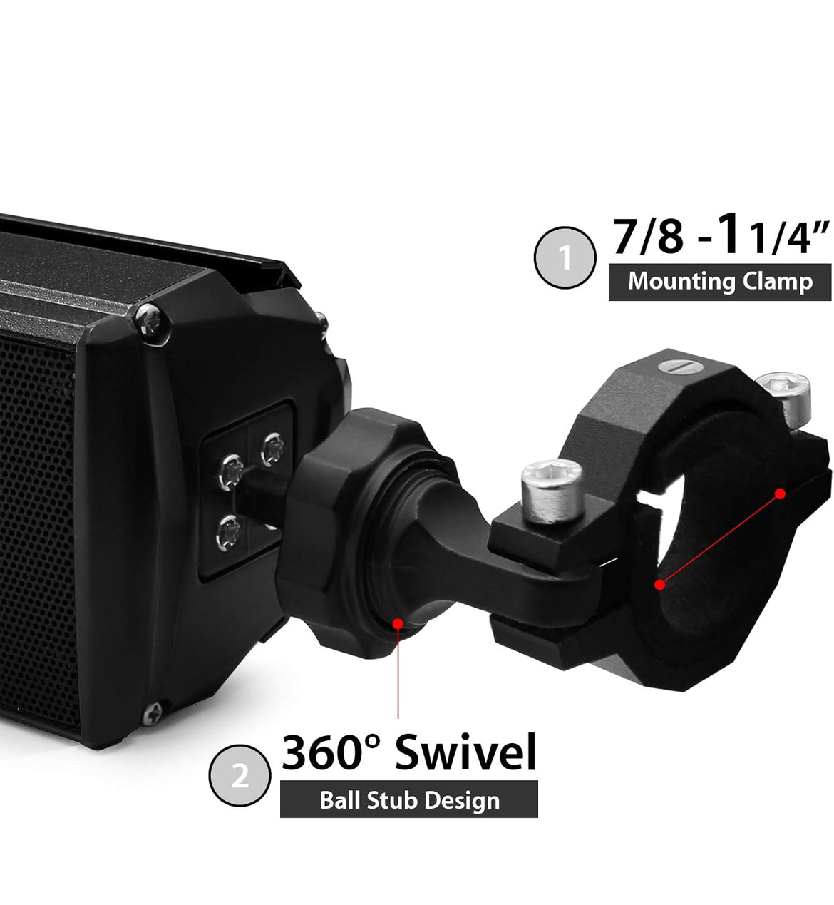 Bluetooth Motorcycle Speakers Waterproof with LED Light
Bluetooth/FM Radio/AUX/USB, 360°Adjustable Mount. Fits 7/8 to 1.25 inch handlebars for Harley, ATV, and UTV.