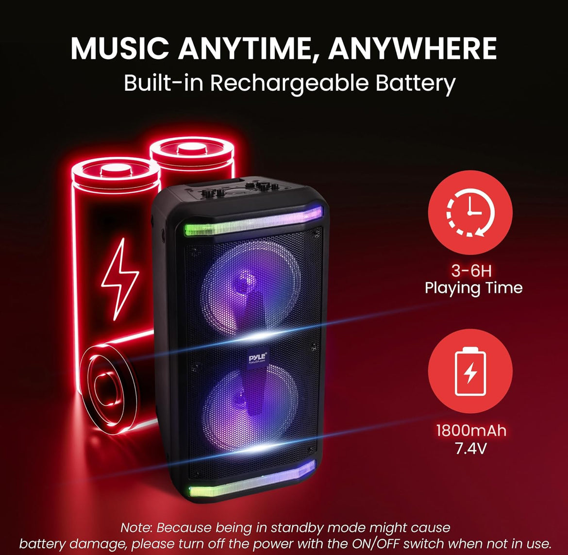 Portable Bluetooth Stereo Karaoke Speaker with Wired Mic, MP3/USB/Micro SD Readers, FM Radio (6.5’’ Subwoofers, 500 Watt MAX) - Black