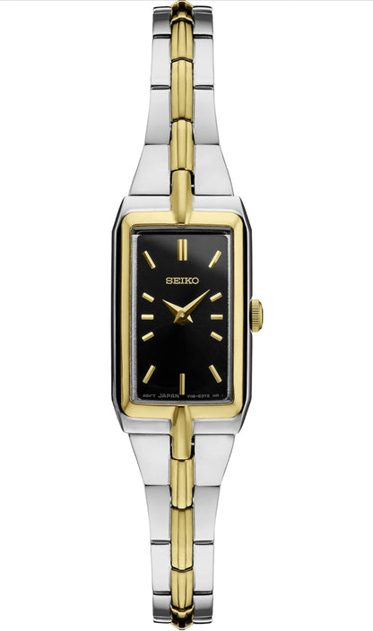 SEIKO Juweel-geïnspireerde Vlekvrye Staal Horlosies met Opvoubare Armband en Krapbestande Hardlex Kristal, 30m Waterbestand - Swart