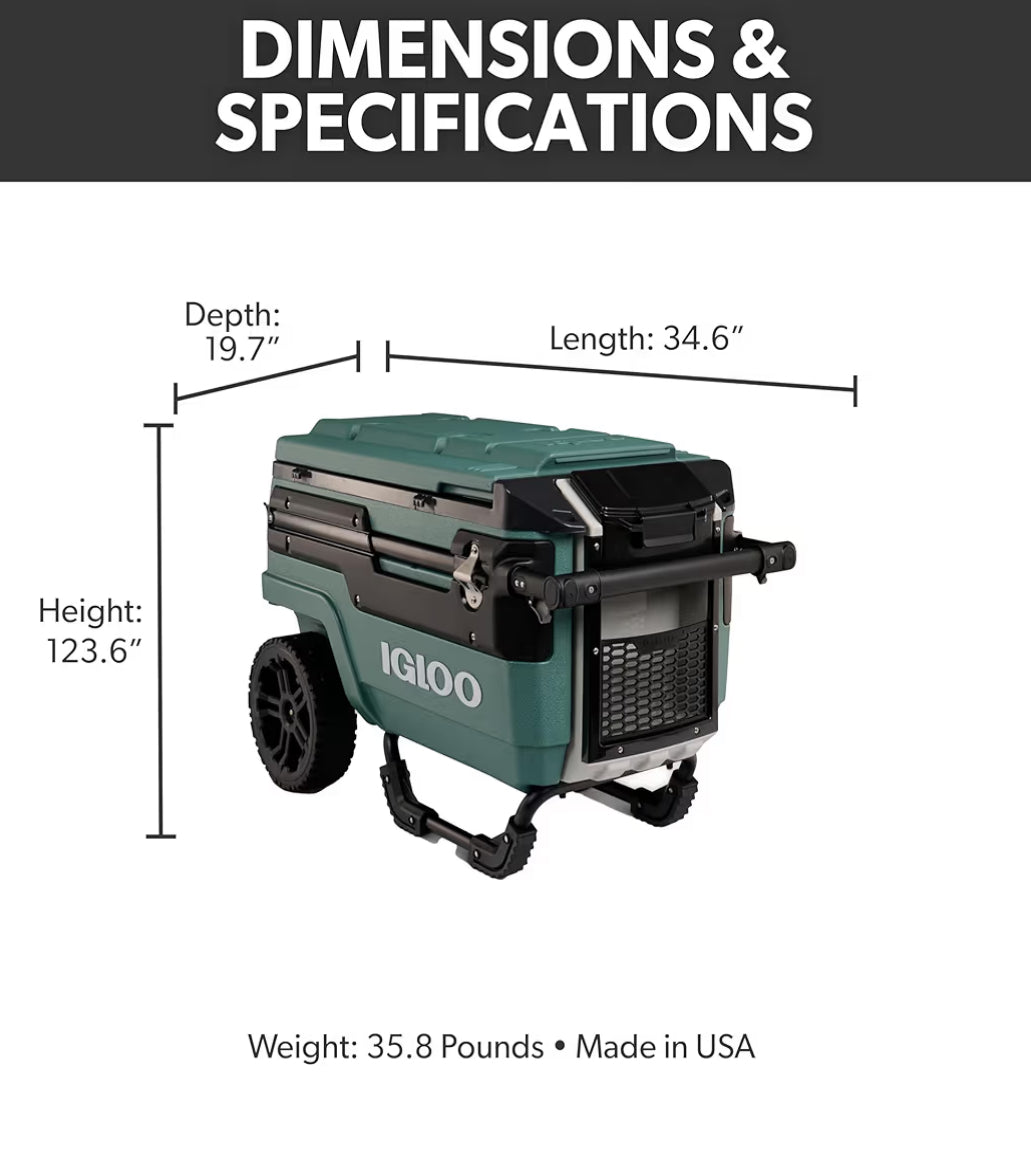 Heavy Duty Insulated Cooler Trailmate Journey 70qt Wheeled Cooler  - Insulated Hard Shell Ice Chest (Green)