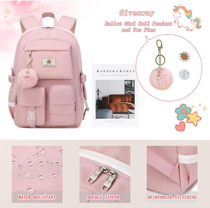 Backpack for Girls Laptop Backpacks 15.6 Inch College Cute Bookbag Anti Theft Primary Elementary School Bag Casual Daypack for Students Teens Girl Women (Pink)