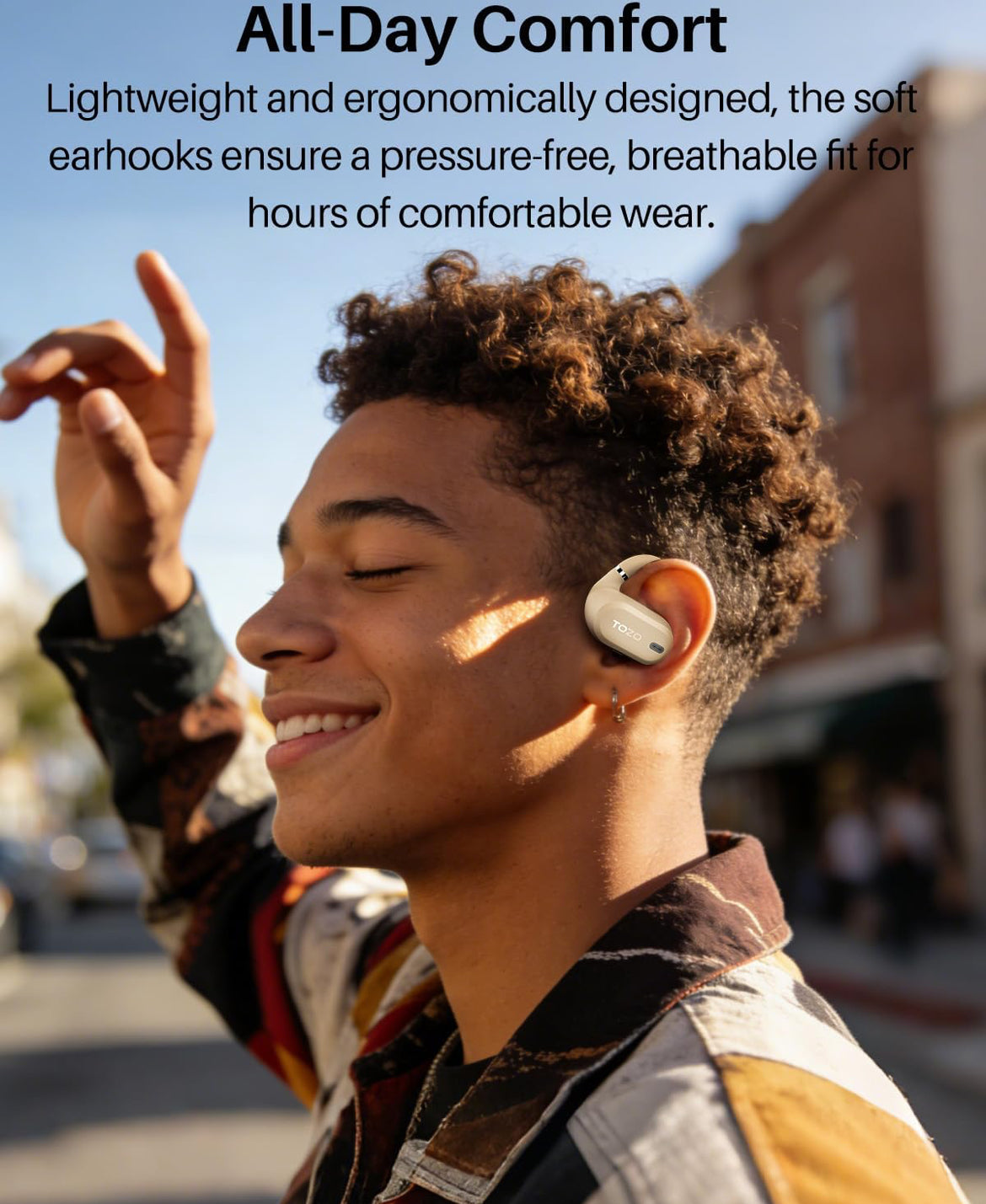 OpenWear Open Ear Headphones, Adjustable Ear Hooks, Ultra Comfort, Bass Bluetooth Headphones 5.4 with Smart Digital Display (Khaki)