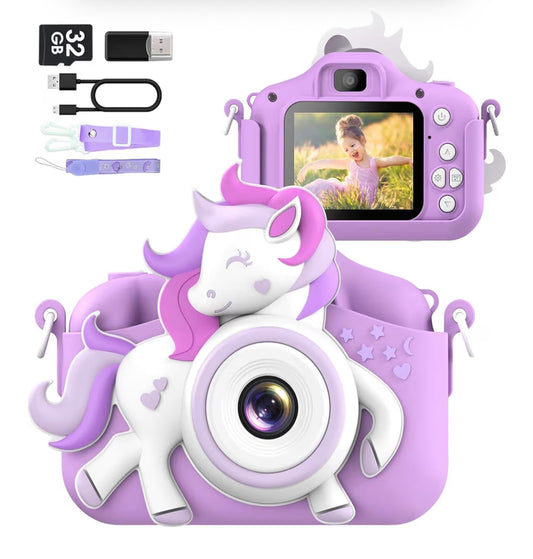 Kids Selfie Camera 20 MP HD 1080P IPS Screen Dual Digital Toy w/ 32Gb Card - (White/Purple)