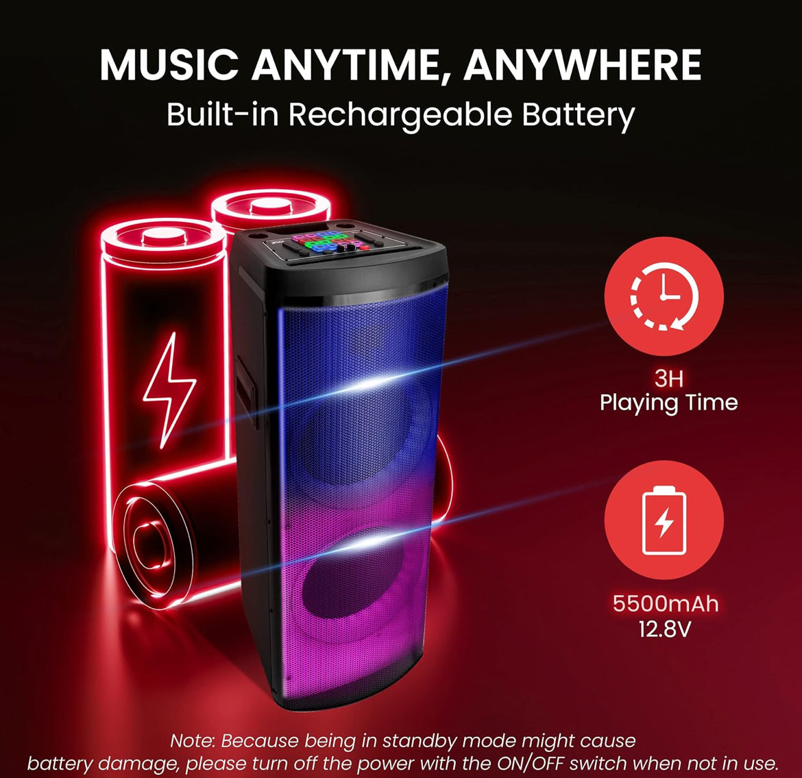 Herlaaibare Bluetooth Draagbare PA Partytjie Luidspreker - 600W Dubbel 12” Binne-/Buitelug BT Karaoke Oudiostelsel, TWS, X-Bas Funksie, Flitsende Partytjie Vlamligte, MP3/USB/AUX/FM Radio, Drahandvatsel