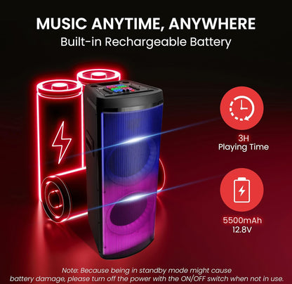 Herlaaibare Bluetooth Draagbare PA Partytjie Luidspreker - 600W Dubbel 12” Binne-/Buitelug BT Karaoke Oudiostelsel, TWS, X-Bas Funksie, Flitsende Partytjie Vlamligte, MP3/USB/AUX/FM Radio, Drahandvatsel
