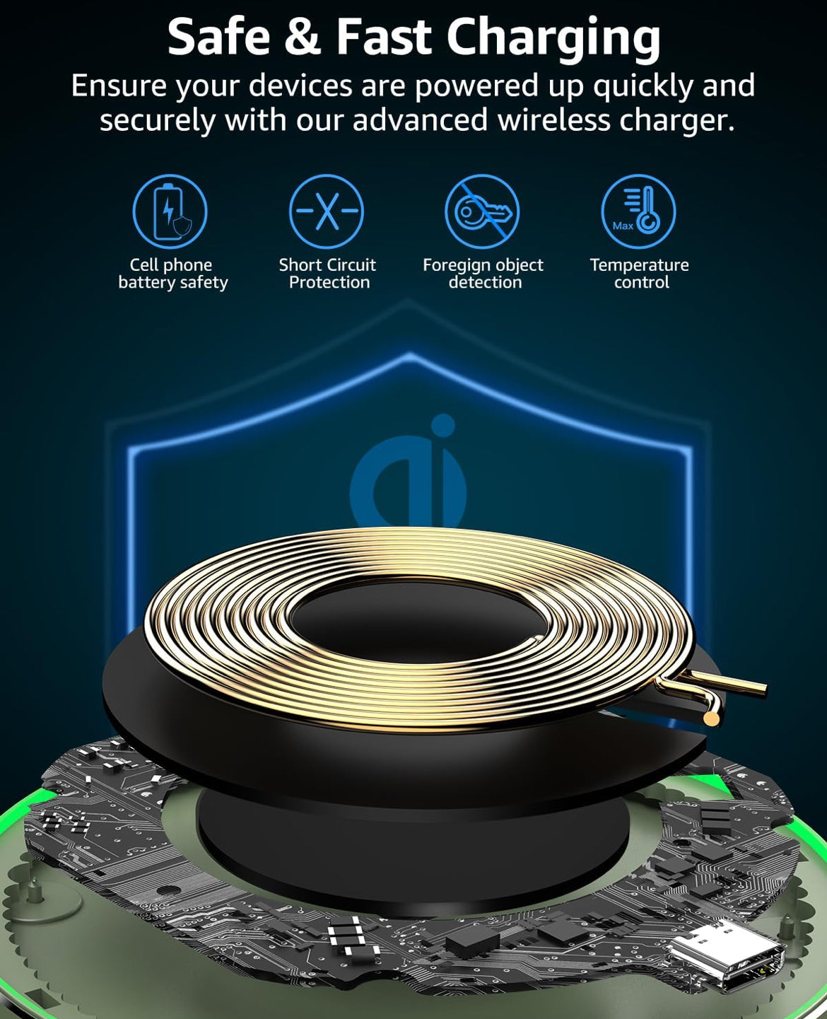 New Anti-Slip Wireless Charger 15W Max Fast Charging Pad Compatible w/ iPhone,Samsung Galaxy