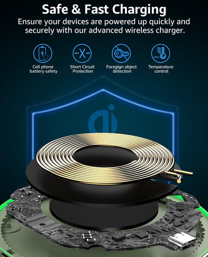 New Anti-Slip Wireless Charger 15W Max Fast Charging Pad Compatible w/ iPhone,Samsung Galaxy
