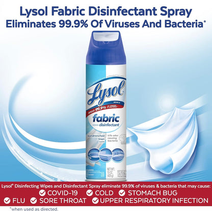 Lysol Fabric Disinfectant Spray, Sanitasie- en Antibakteriese Spuitmiddel, Vir die Ontsmetting en Ontgeuring van Sagte Meubels, Sundrenched Linen 15 FL. Oz