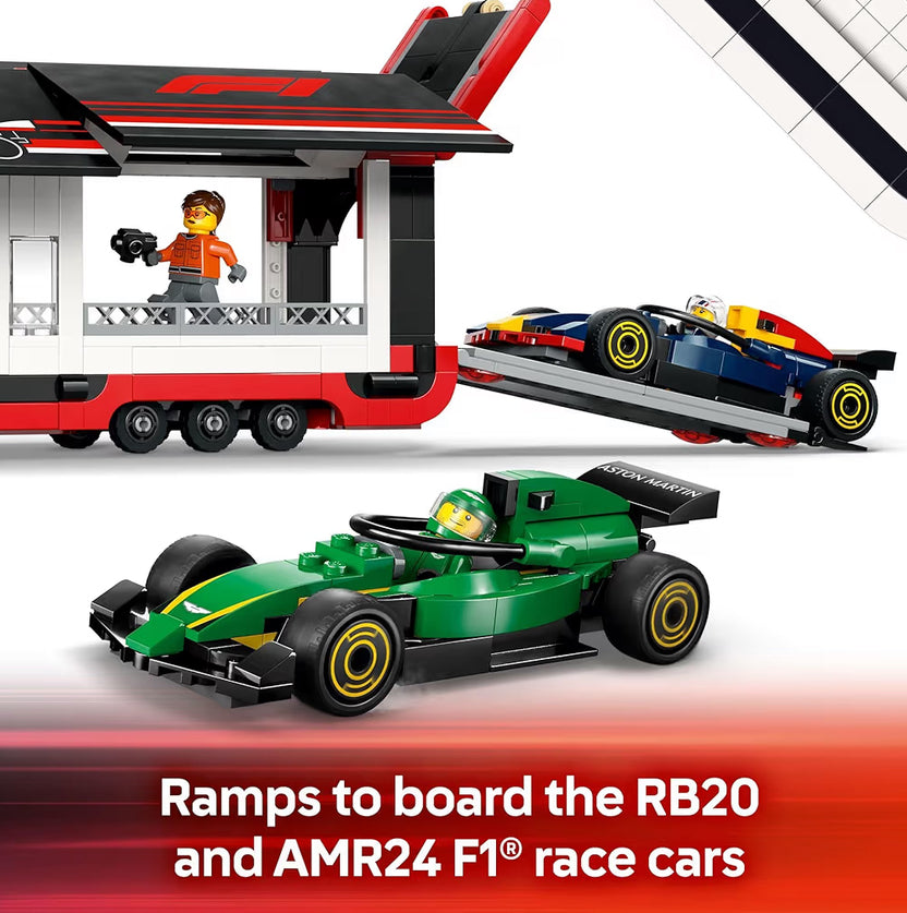 LEGO City F1 Trok met RB20 & AMR24 F1 Resiesmotor Modelmotor Bou-speelgoedstel - F1 Versamelstuk