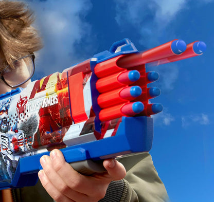 NERF Transformers Optimus Primal Dart Blaster, 16 Nerf Elite Darts, Pump Action, Toy Foam Blasters for 8 Year Old Boys & Girls & Up