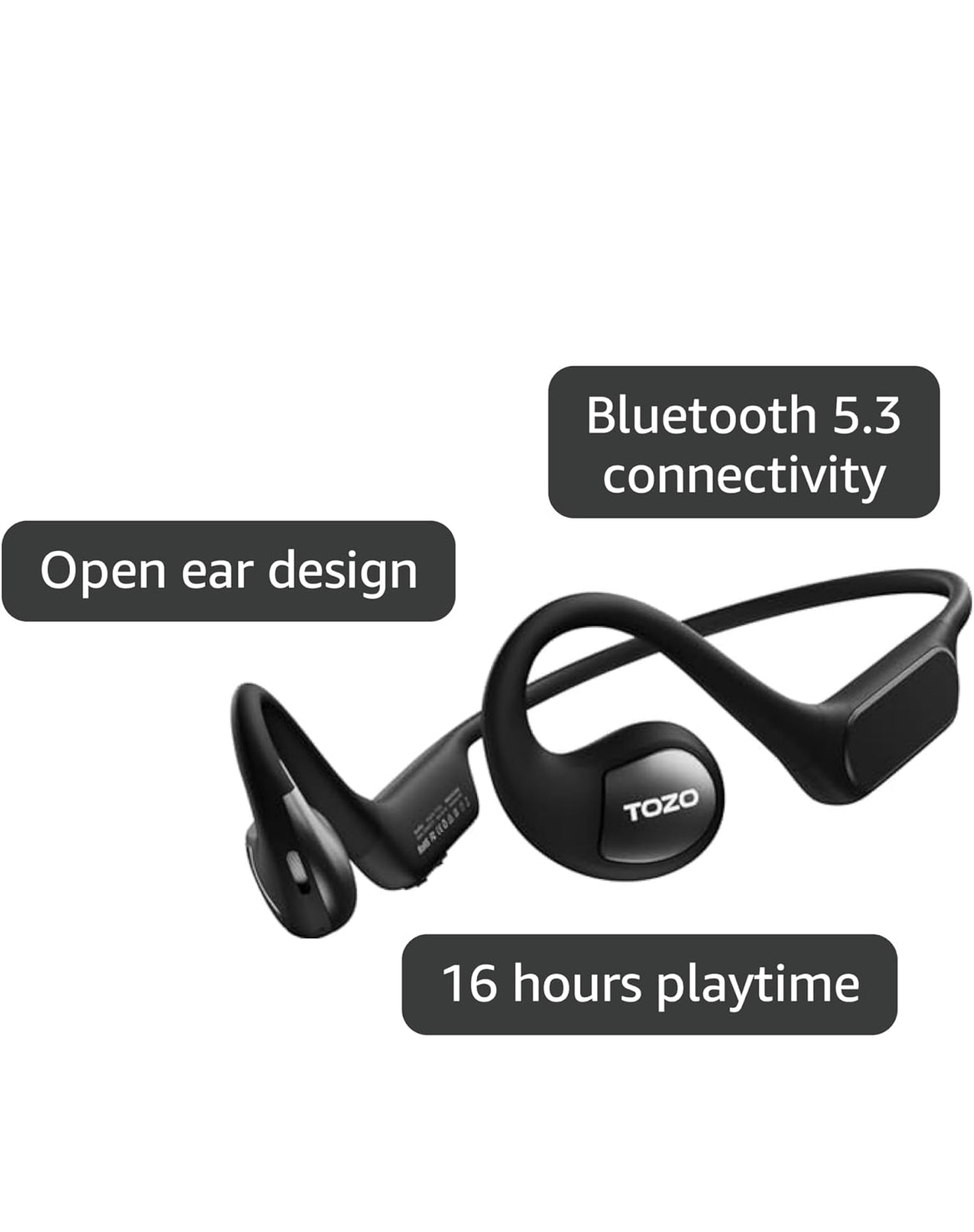 TOZO Upgraded Open Ear Headphones Bluetooth 5.3 Air Conduction Wireless Headphones Sport Earbuds with Premium Sound, 32 EQs via APP, Dual-Mic Call Noise Reduction Earphones with Hair Band for Cycling