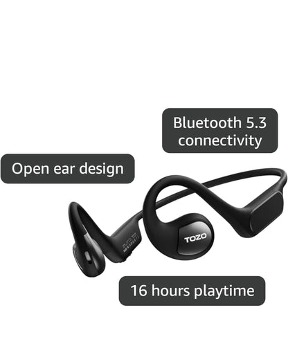TOZO Upgraded Open Ear Headphones Bluetooth 5.3 Air Conduction Wireless Headphones Sport Earbuds with Premium Sound, 32 EQs via APP, Dual-Mic Call Noise Reduction Earphones with Hair Band for Cycling