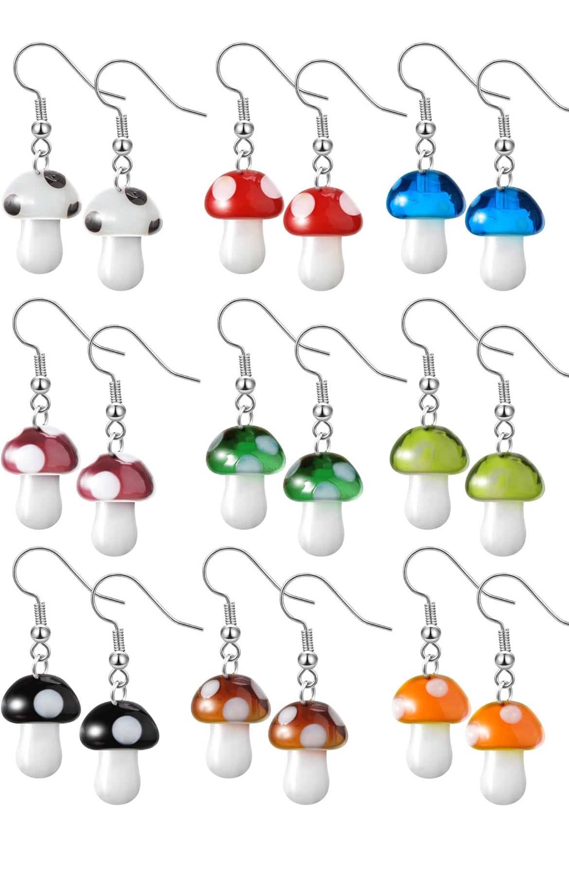 9 Pare Sampioen Oorbelle vir Vroue Lang Hangertjie Glas Sampioen Oorring Kleurvolle Steampunk Oorring Kreatiewe Snaakse Oulike Vreemde Juweliersware Vroue Se Druppel- en Swiepoorringe