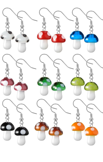 9 Pare Sampioen Oorbelle vir Vroue Lang Hangertjie Glas Sampioen Oorring Kleurvolle Steampunk Oorring Kreatiewe Snaakse Oulike Vreemde Juweliersware Vroue Se Druppel- en Swiepoorringe