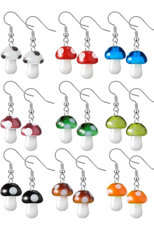 9 Pare Sampioen Oorbelle vir Vroue Lang Hangertjie Glas Sampioen Oorring Kleurvolle Steampunk Oorring Kreatiewe Snaakse Oulike Vreemde Juweliersware Vroue Se Druppel- en Swiepoorringe