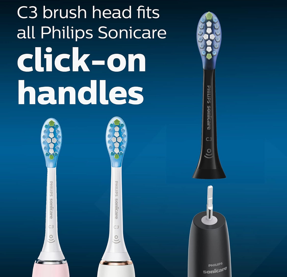 Philips Sonicare Oorspronklike C3 Premium Plaque Control Vervangende Tandeborselkoppe, 2 Borselkoppe (Swart) HX9042/95