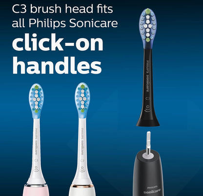 Philips Sonicare Oorspronklike C3 Premium Plaque Control Vervangende Tandeborselkoppe, 2 Borselkoppe (Swart) HX9042/95