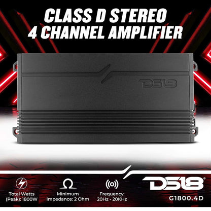 DS18 G1800.4D Motorklankversterker 4 Kanaal Klas D Volreeks 1800 Watt Uitermate Kragtige Versterker