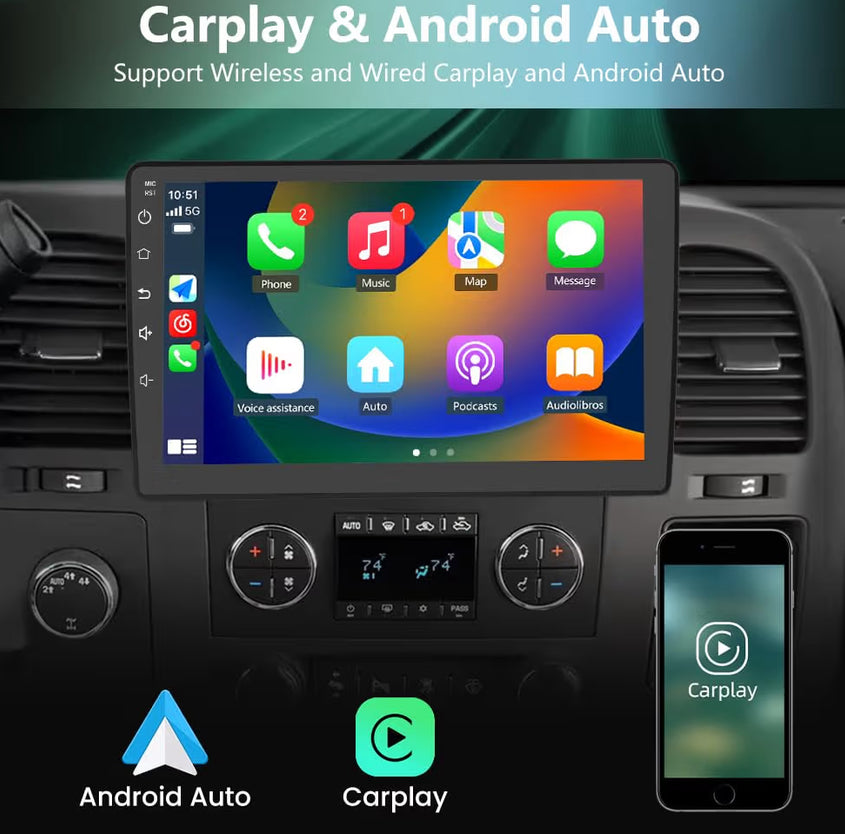 10" Premium Android 13 Car Stereo for Chevy/GMC 2007–2013 Wireless CarPlay, Android Auto & HD Backup Camera