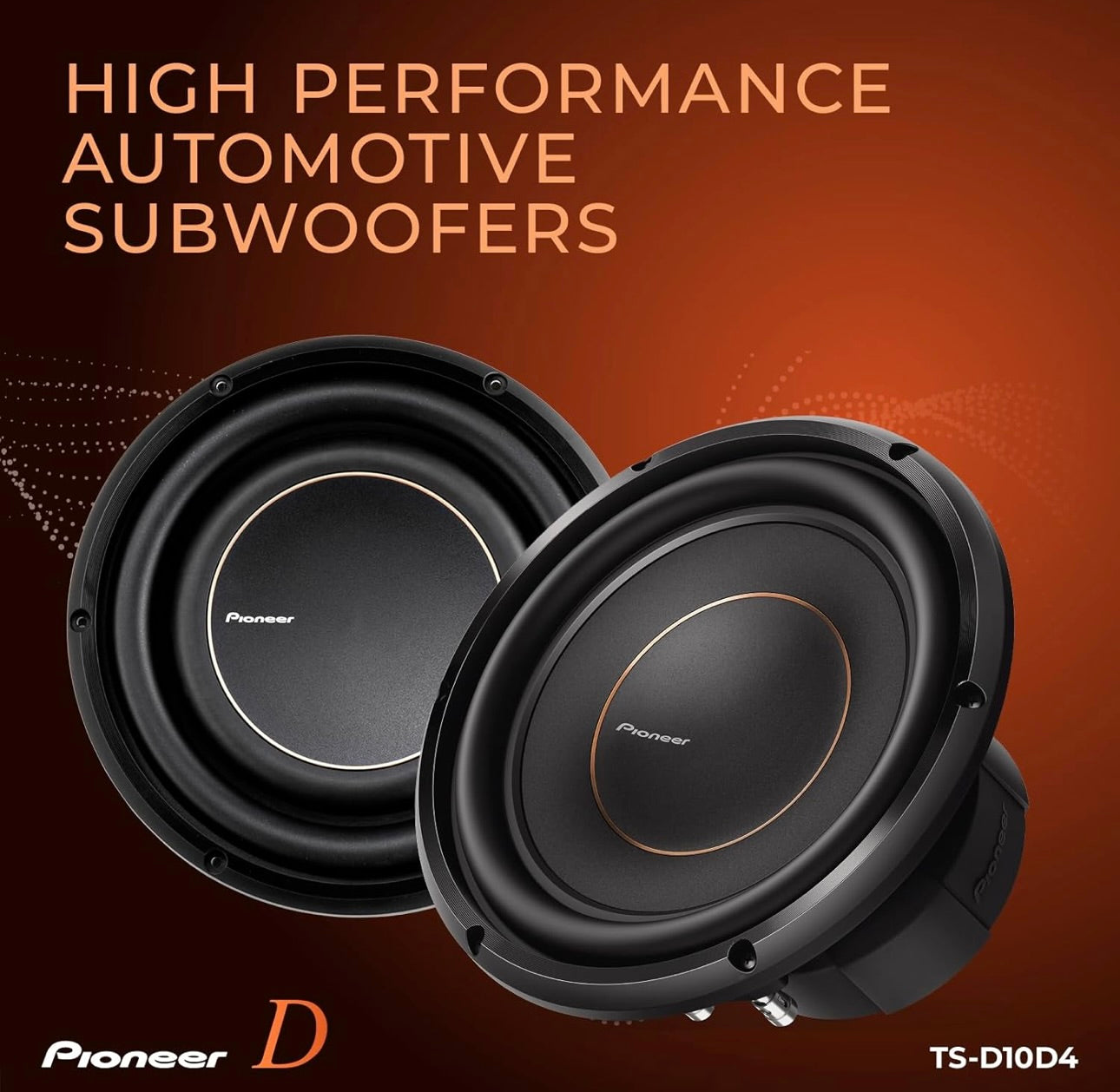 Pioneer TS-D10D4 - Powerful 10-inch Subwoofer, 1500 Watts Peak Power, Dual 4 Ohms Voice Coil for Deep Bass Sound
