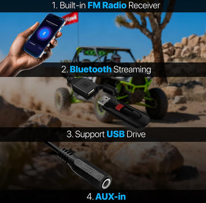 25" 8-Speaker UTV Sound Bar w/ Bluetooth, Waterproof ATV SoundBar 600W Peak Power, RGB, Detachable Remote & Audio Sync, FM Radio/USB/AUX - Green