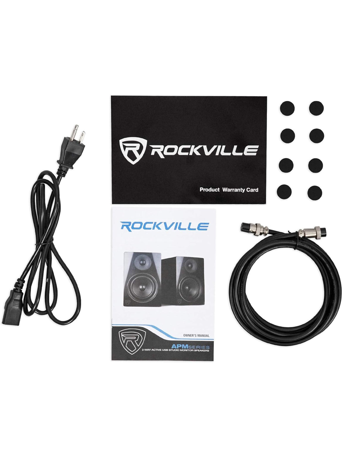 Rockville Pair APM8B 8" 500w Studio Monitors+Stands+Pads+ Headphones+Mic and Shield