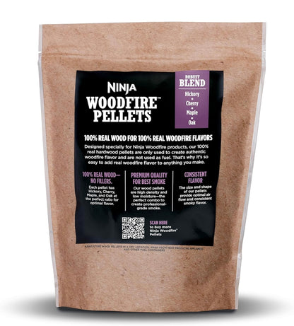 Ninja Woodfire Grill-korrels Robuuste Hickory-kersie-esdoorn-eikehoutmengsel en Alles-doel-kersie-esdoorn-eikehoutmengsel 2-lb-sakke, Slegs versoenbaar met Ninja OG700-braaiers