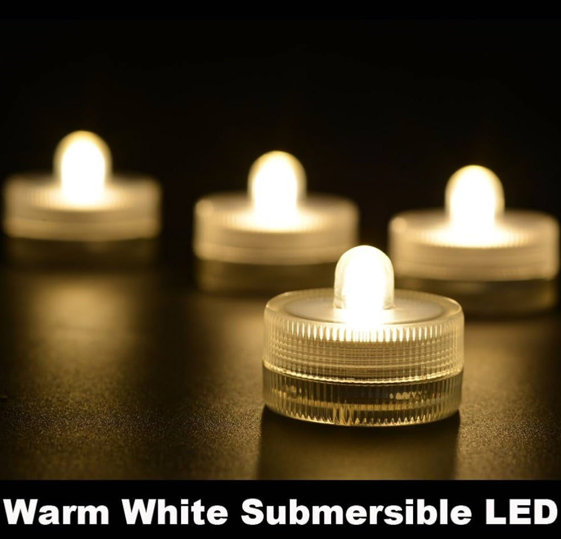 Halloween Lights Submersible LED Lights Battery Powered Underwater Waterproof LED Tea Light for Events Decor Lighting - (Warm White)