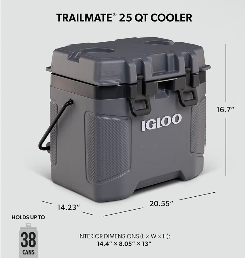 Igloo Trailmate Cooler 50Qt Durable Insulated Hard Shell Ice Chest - Carbonite