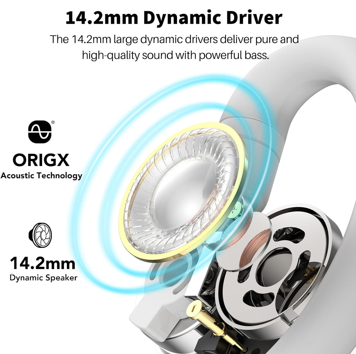 True Open Ear Wireless Lightweight w/ Multi-Angle, Dual-Axis Design for Long-Lasting Comfort - White