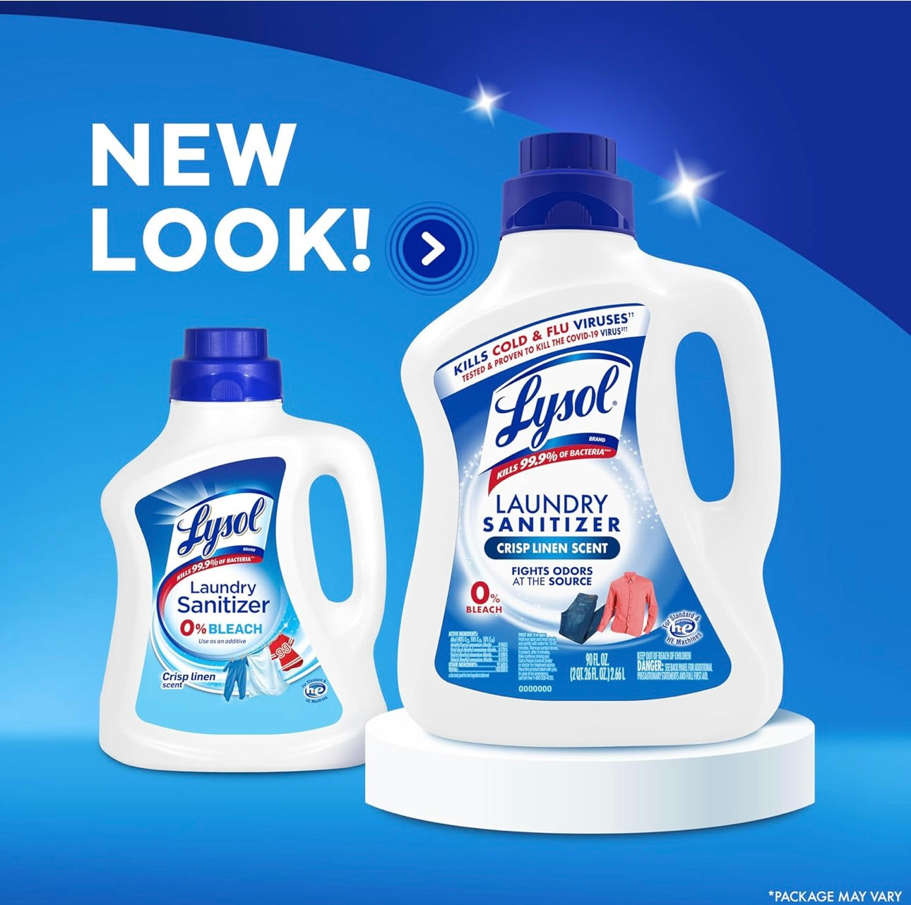 Lysol Ontsmettende Wasgoedontsmetter & Geurversterker, Wasgoedwasmiddelbymiddel, Kleurveilige Bleikmiddelalternatief, Wasgoedreukverwyderaar, Dood Bakterieë & Virusse, Crisp Linen Geur, 90 Fl Oz