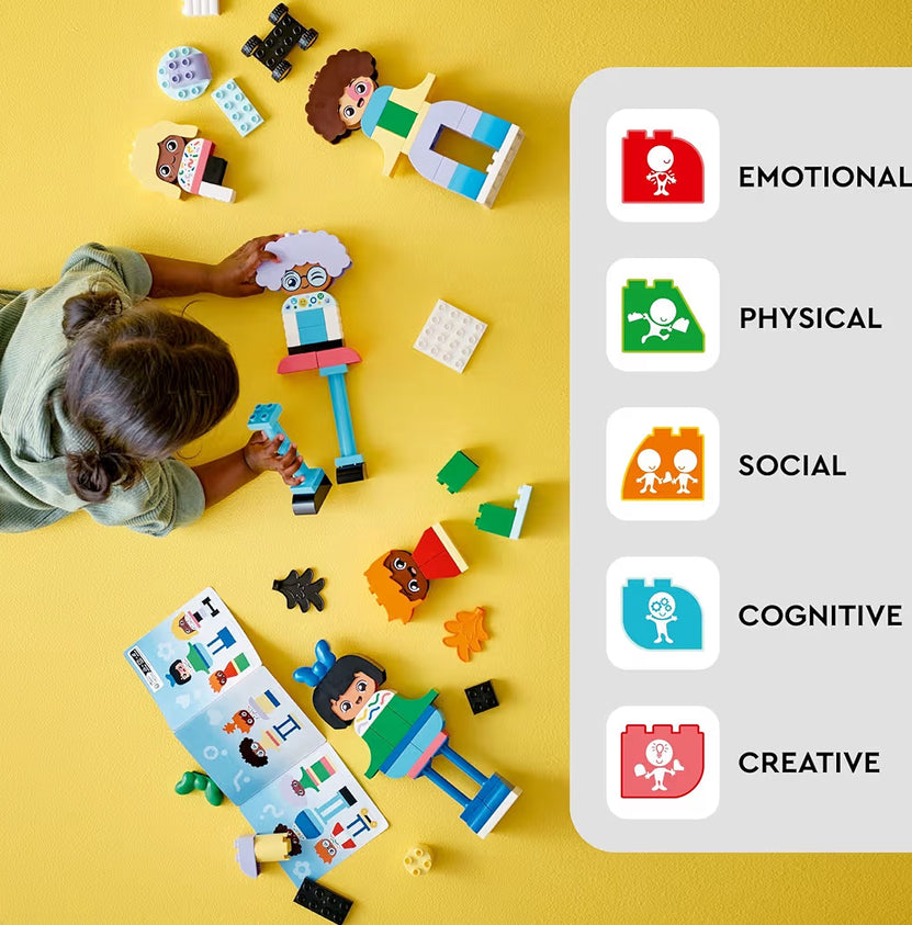 LEGO DUPLO Dorp Boubare Mense met Groot Emosies Interaktiewe Speelding, 5 Karakter met 10 Rolspel Gesigte, 71 Kleurvolle Stene