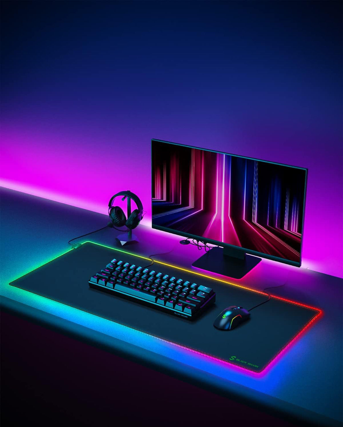 Black Shark RGB 35.4"x15.75"x0.15" Extended Desk Mat with Smooth Surface Manta P7