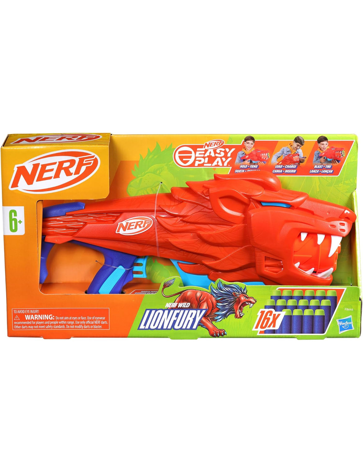 NERF Wild Lionfury, Easy Play Dart Blaster, 16 Nerf Elite Darts, Nerf Blaster Lion Toys for 6 Year Old Boys & Girls & Up, Outdoor Toys