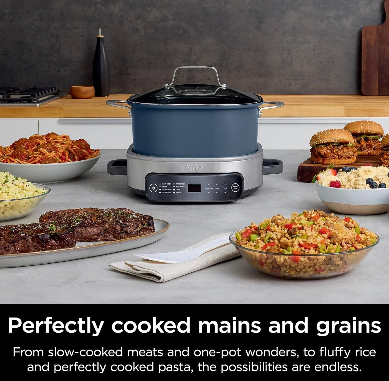 Ninja MC1101 Foodi Everyday Possible Cooker Pro, 8-in-1 Veelsydigheid, 6.5 QT, Eenpot-kook, Vervang 10 Kookgereedskap, Vinniger Kook, Gesinsgrootte Kapasiteit, Verstelbare Temperatuurbeheer, Middernagblou