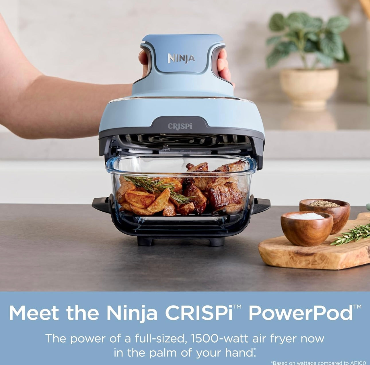 Ninja Crispi 4-in-1 Portable Glass Air Fryer Cooking System, 4QT & 6Cup Glass Containers with Storage Lids- Periwinkle, FN101PL