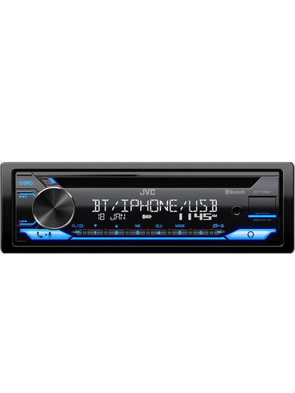 JVC KD-T720BT - CD-motorstereo, enkel-DIN, Bluetooth-klank en handvrye oproepe met eksterne mikrofoon, CD, MP3, USB, AUX-inset AM/FM-radio, hoëkragversterker, Amazon Alexa-stembeheer