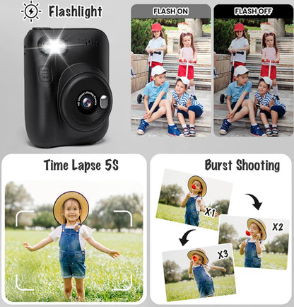 Kits Druk Kamera 3.0" HD 32MP Kinders 1080P met 3 Rolle Drukkerpapier 32GB SD Kaart (Swart)