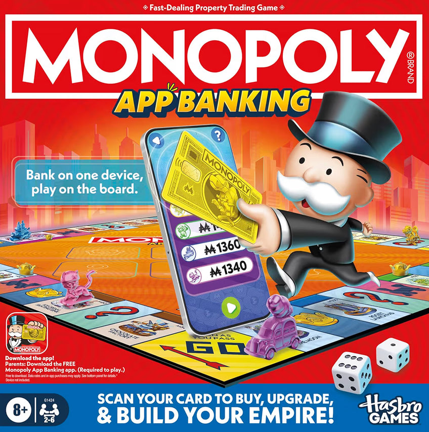 Monopoly App Enabled Banking Board Game, Links to Smart Devices | Ages 8+ | 2 to 6 Players | 45 Mins. | Family Games for Kids