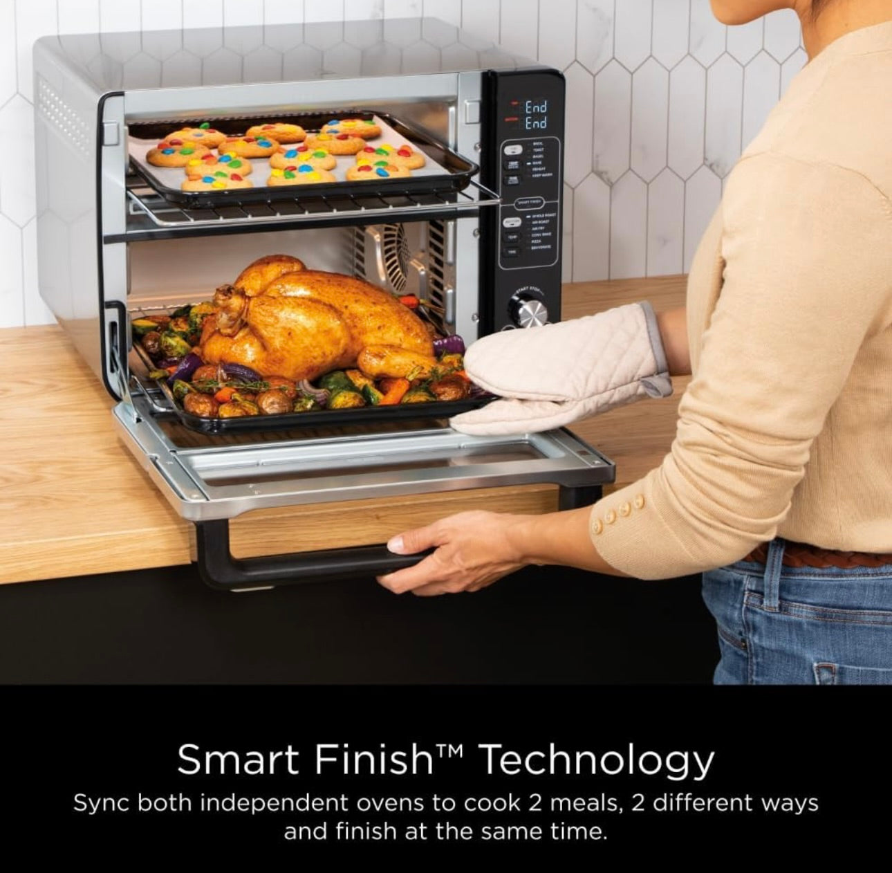 Ninja DCT401 12-in-1 Double Oven with FlexDoor, Flavor Seal & Smart Finish, Rapid Top Convection and Air Fry Bottom - Stainless Steel