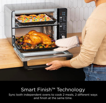 Ninja DCT401 12-in-1 Dubbeloond met FlexDoor, Flavor Seal & Smart Finish, Vinnige Boonste Konveksie en Lugbraai Onder - Vlekvrye Staal