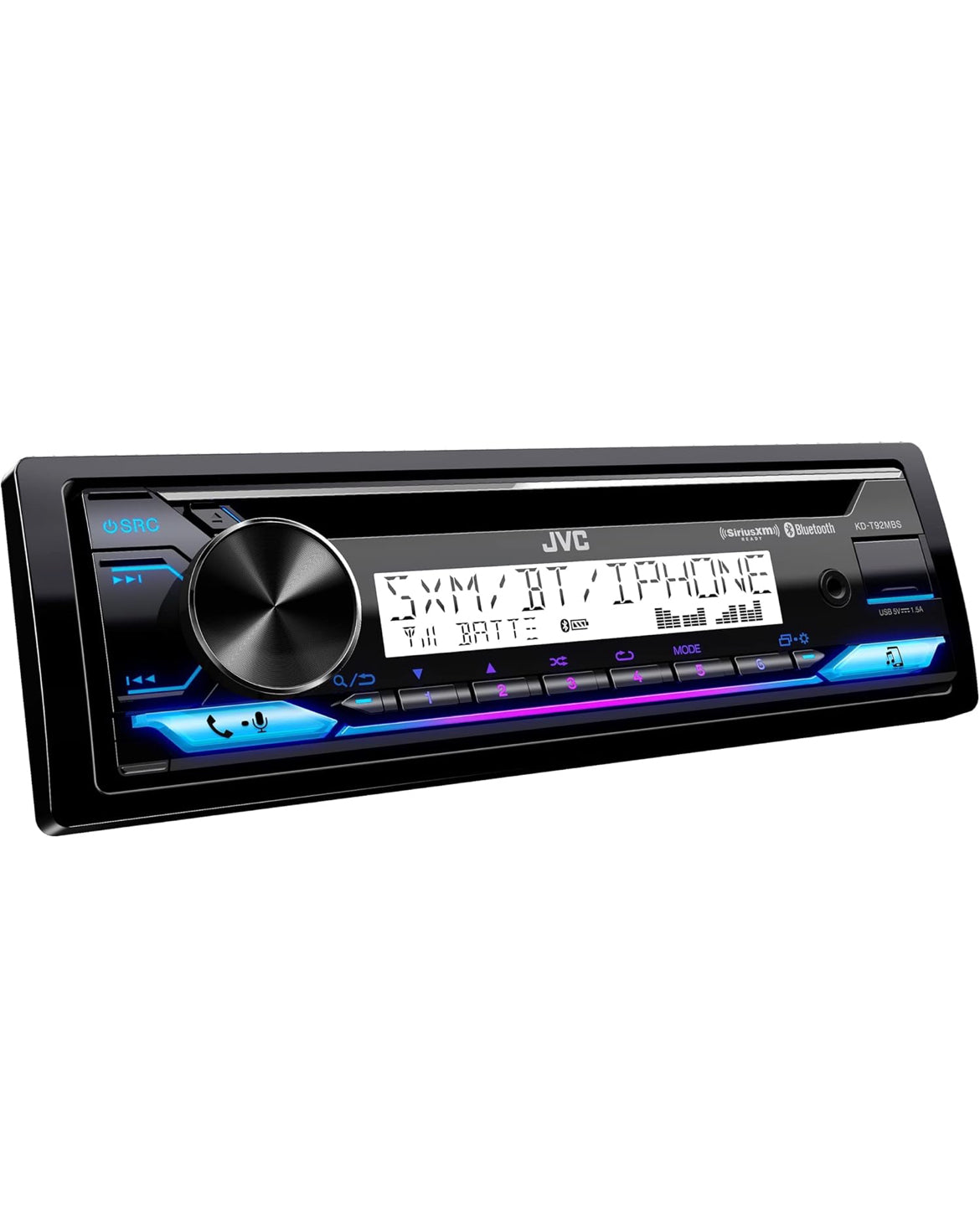 JVC KD-T92MBS Mariene Graad Motorstereo met Bluetooth, Voor-USB, AUX, Amazon Alexa, SirusXM Radio Gereed, Hoëkrag-versterker, Hoëkontrastskerm
