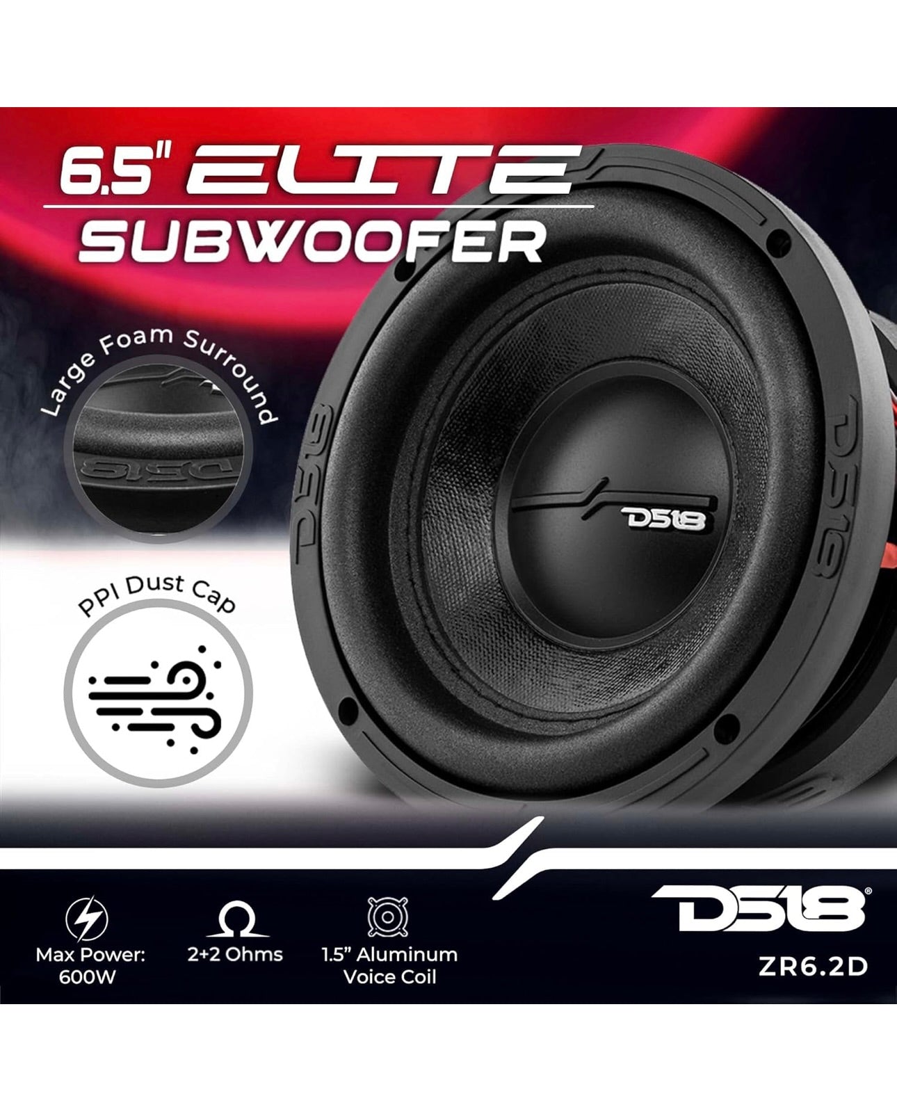 DS18 Elite-Z ZR6.2D 6.5" Car Subwoofer 600 Watts Max Power Dual Voice Coil 2-Ohm (1 PC)