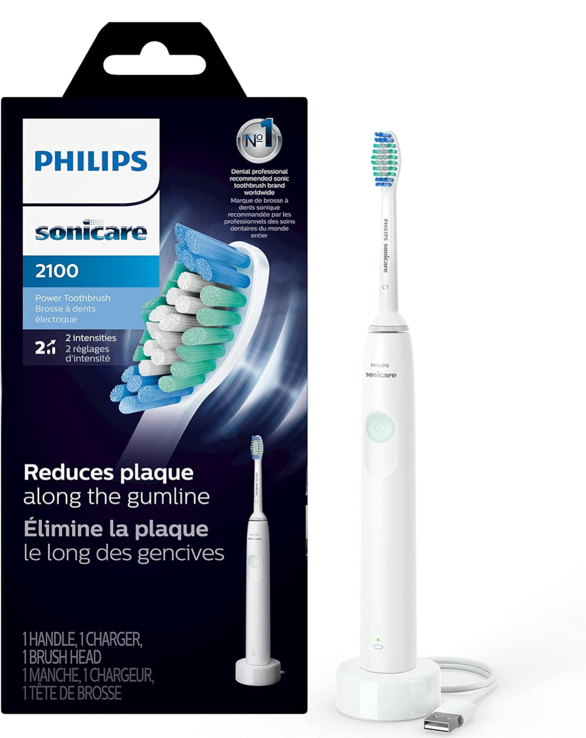 PHILIPS Sonicare 2100 Power-tandeborsel, herlaaibare elektriese tandeborsel - Wit Munt (HX3661/04)