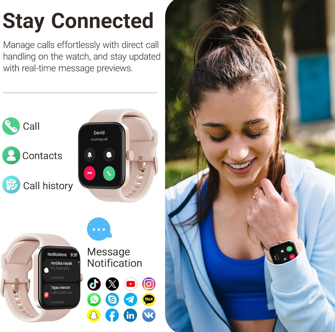 S4 One Smart Watch 1.78" Ultra-Clear Screen Call/Answer Fitness Tracker, Sleep Monitor IP68 Waterproof for iOS 11.0+ Android 9.0+ (Rose Gold)