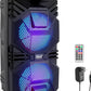 Rechargeable Portable Bluetooth PA Speaker 600W Outdoor System w/ Dual 8” Subwoofer 1” Tweeter, Microphone In, Party Lights, USB, Radio, Remote